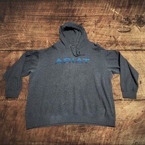 Ariat Hoodie Men's Gray Blue Logo Hooded Pullover Sweatshirt Pouch Size 2XL